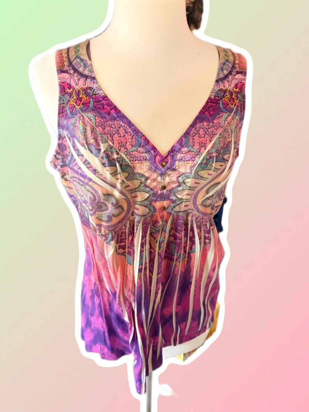 Apt. 9 Purple Pink Print Y2k V-Neck Boho Tank Sz M